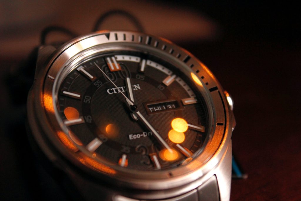 Citizen solar watch with dark dial
